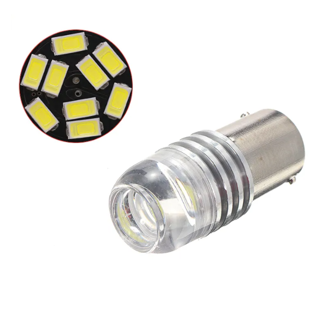 Комплект от 2 броя LED Лед Диодни Блиц Мигащи Крушки За Габарит P21W 1156 BA15S 12V с 9 Леда Бяла Светлина