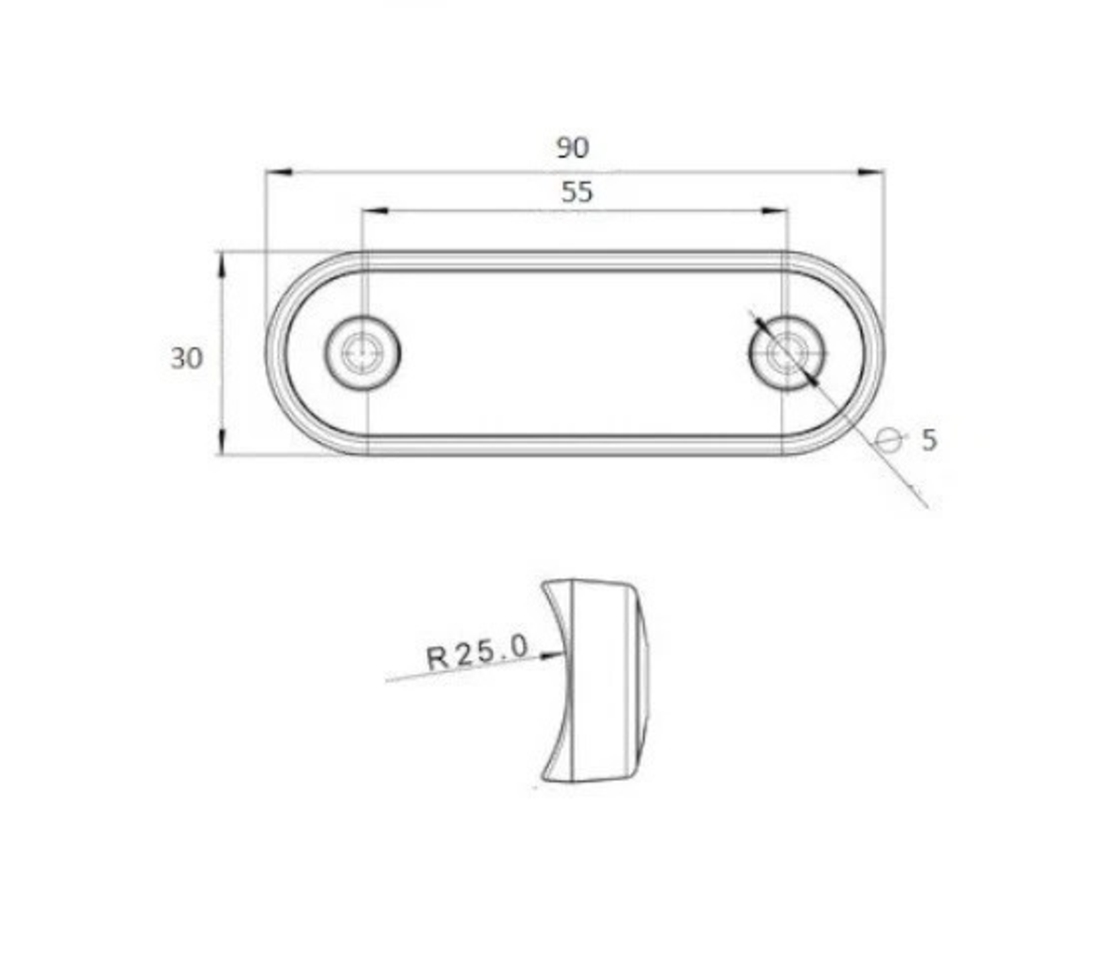 Опушен LED габарит, маркер, токос, Оранжев, 4 диода, 12V-24V - с извит гръб за монтаж на Ролбар, Булбар