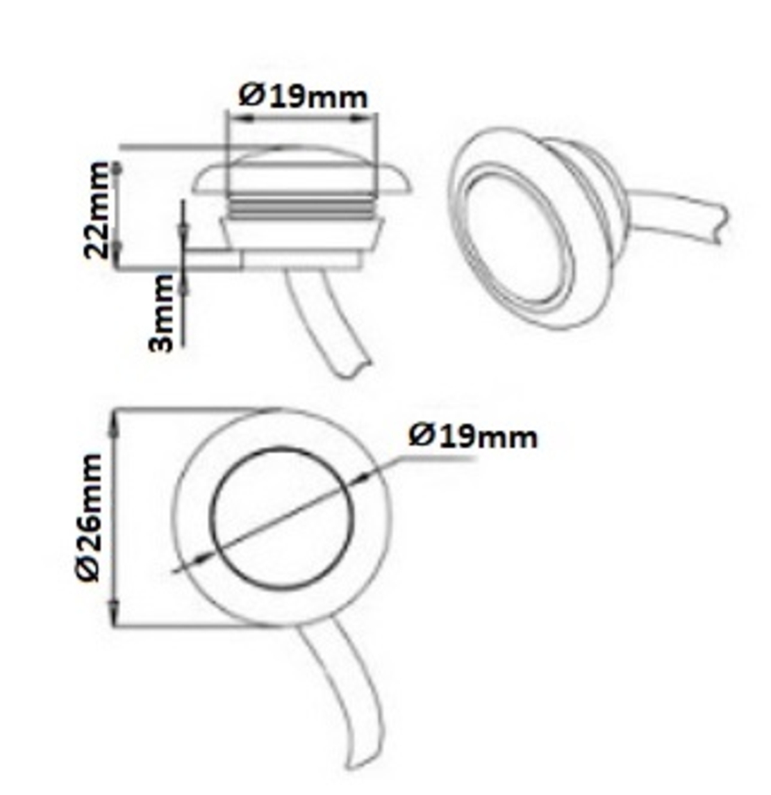 Червен LED Габарит, Тип Копче, Маркер, Токос - 12V