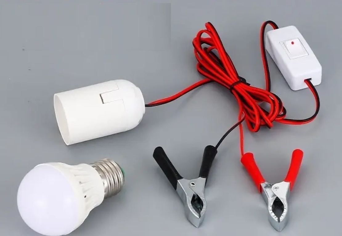 Подвижна работна LED лампа с щипки кабел и ключ 12V 9W