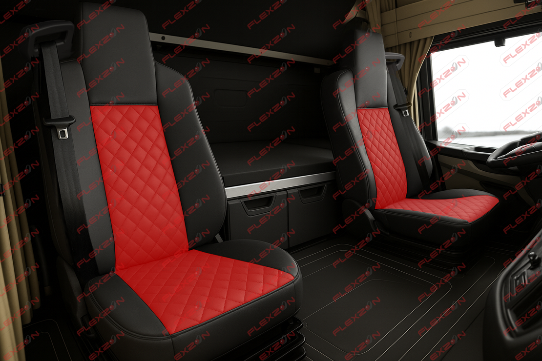 Комплект 1+1 тапицерия от еко кожа за MAN TGX EURO 6 2021+ - червено-черно