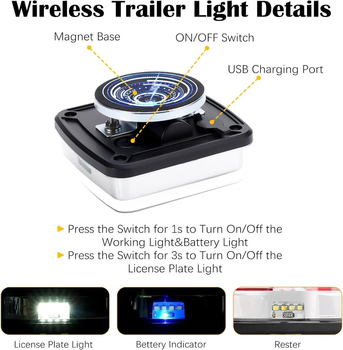 Безжични Wireless Led Лед стопове стоп светлина с магнит 12V за ремарке каравана кемпер колесар