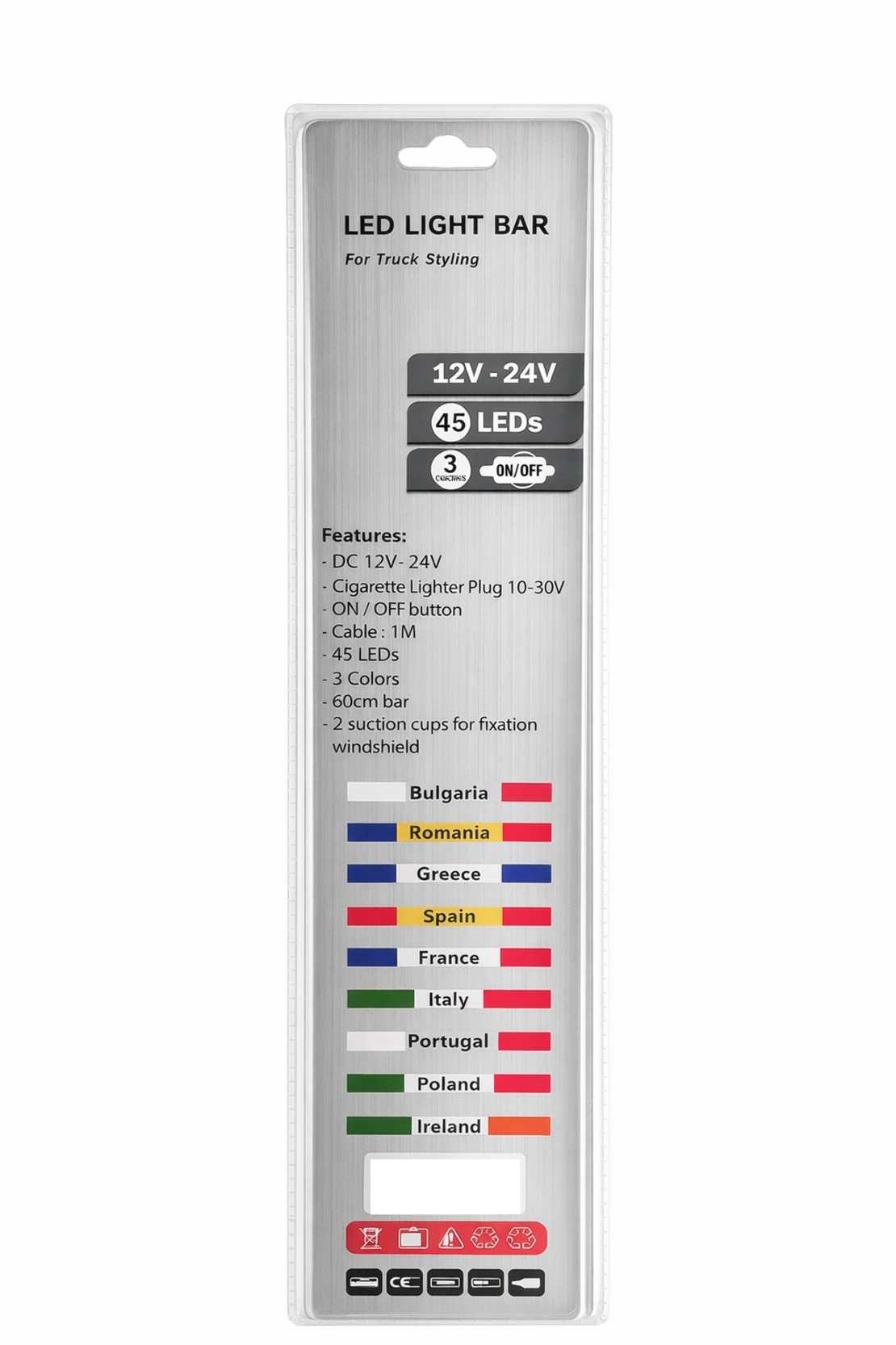 Светещ LED бар 60 cm 45 LED 12V - 24V черно-червено-жълто DE Germany флаг знаме Германия