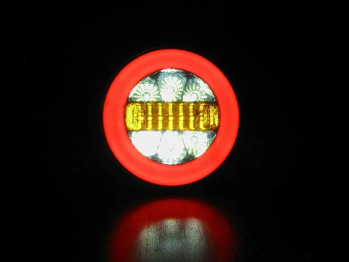 Комплект от 2 броя Кръгли LED светодиодни стопове задна светлина с неон ефект тип хамбургер 12V Ø14 см