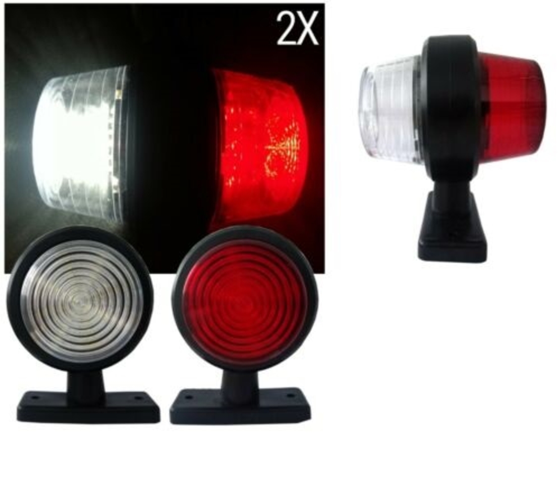 Комплект от 2 броя 12-24V ЛЕД LED Диодни Странични Маркери, Рогчета, Светлини За Камион, Ремарке, Каравана, Кемпер АТВ и др., бяло-червено