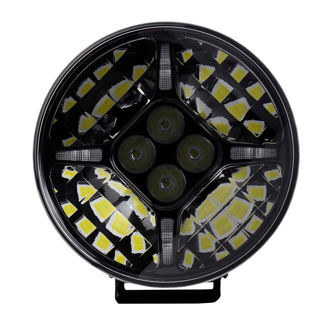 1 брой LED Диоден Халоген Фар с DRL бяло-жълт Ø 218 мм 12V-24V 120W Dark knight За Джип Камион Трактор Багер Земеделски Машини и др.