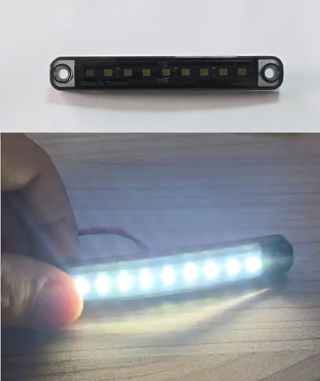 Опушен LED габарит маркер с 9 диода, Бял, 12V-24V - 10 см