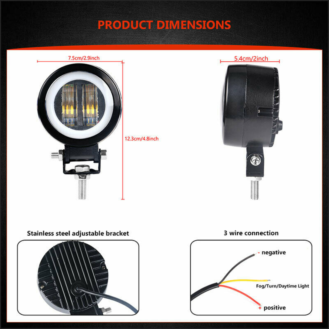 7D LED Халоген 7.5см Кръгла Диодна Работна Лампа Диоден Фар Прожектор Задна Светлина 20W 1000lm 12V/24V