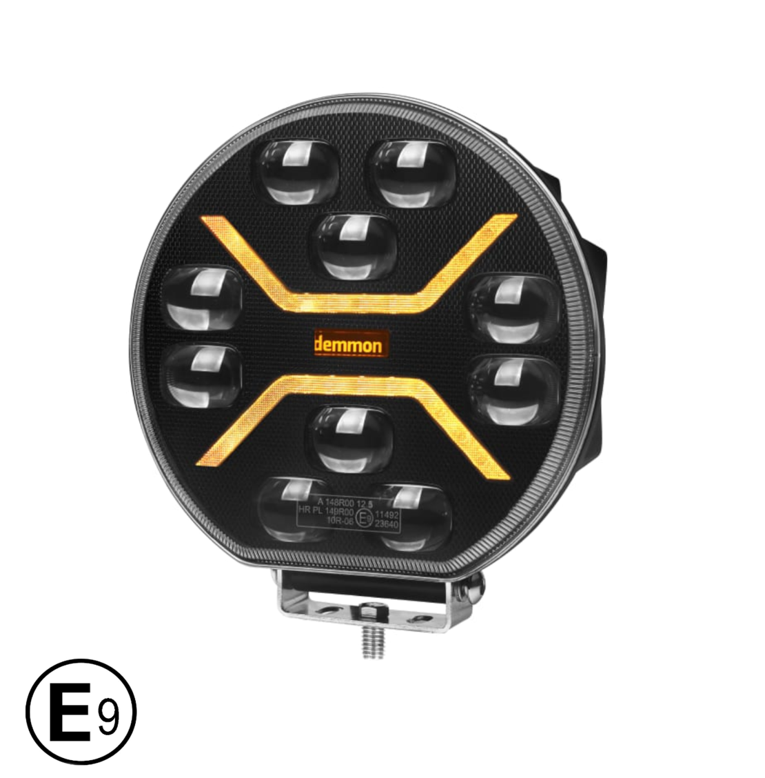 Диоден Халоген Фар с Бял Оранжев Габарит LED + DRL 70W Ø 220 мм 9 12V 24V Е-Mark Е9 за джип камион трактор багер земеделски машини и др.