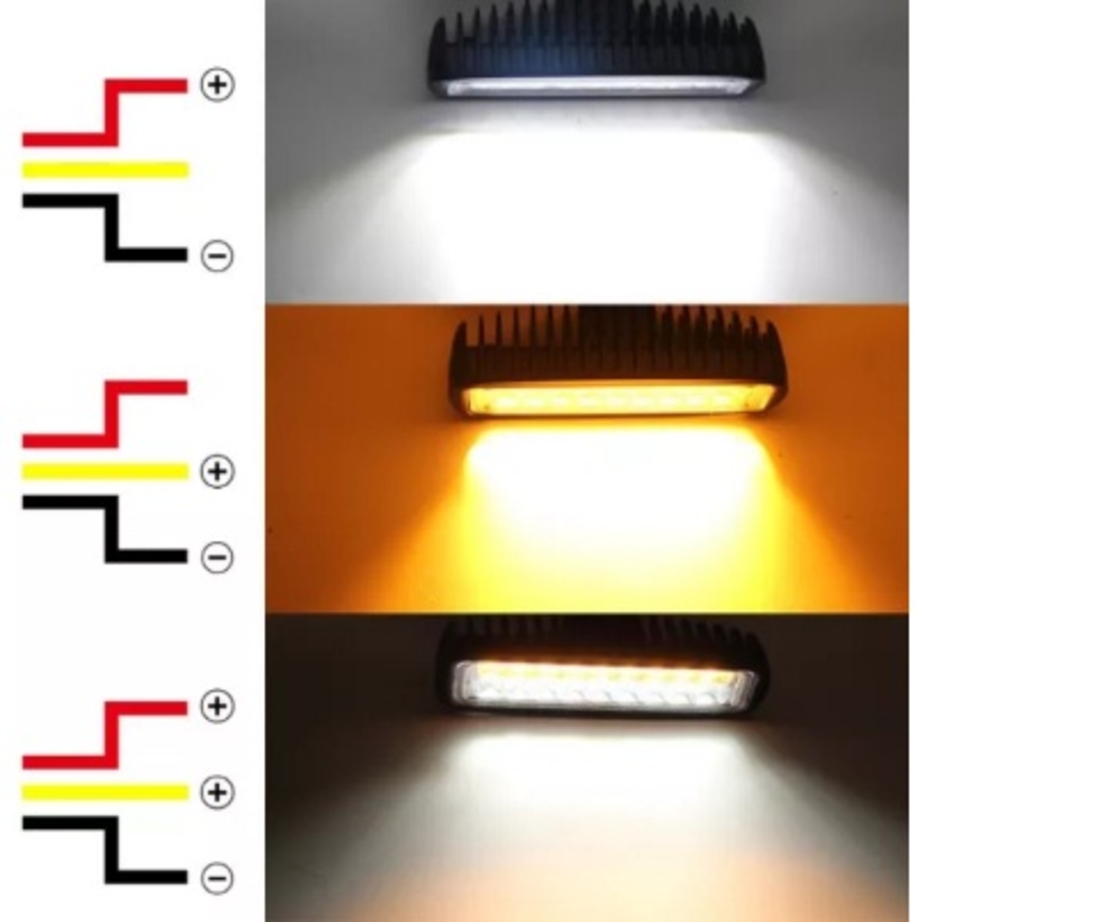 Универсален 54W Лед LED Халоген Фар Работна Лампа 12V - 24V с мигач бяло - оранжева светлина за автомобил офроуд бус ван камион