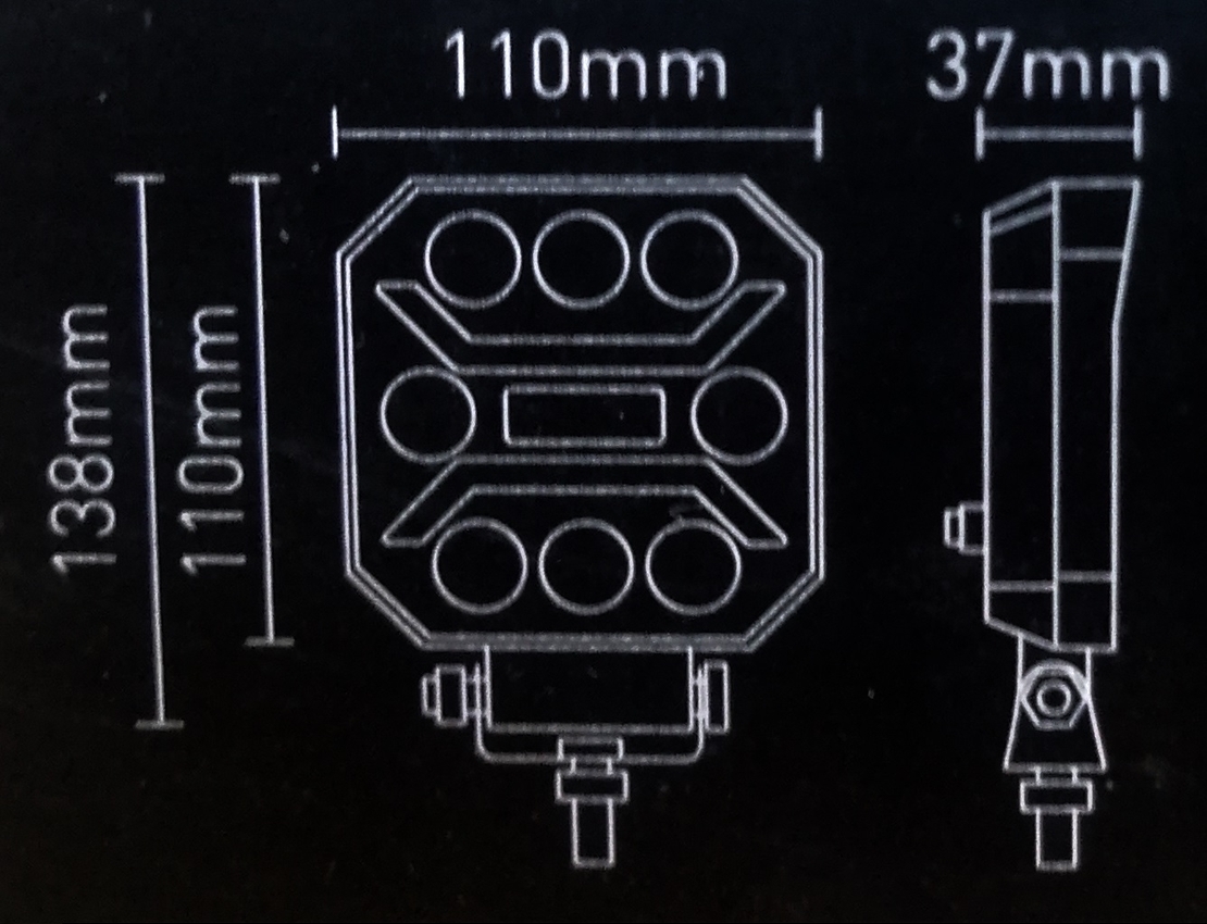Универсална мощна LED ЛЕД диодна лампа халоген бяла светлина 27W 12V - 24V за камион трактор ролбар АТВ джип земеделски и селскостопански машини и др. 110 x 110 x 37 mm E-mark E9