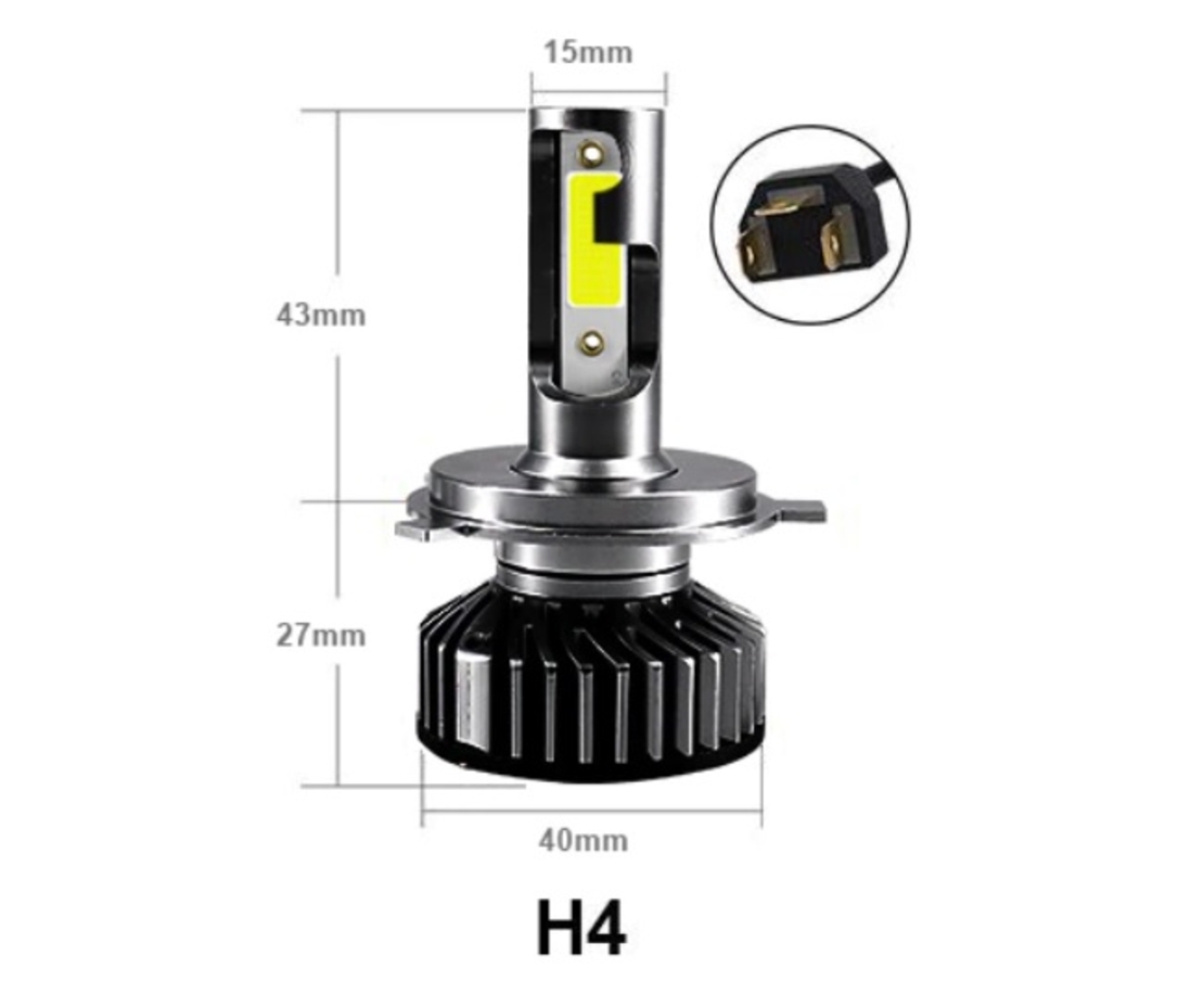 Комплект от 2бр Умалени Мини Лед Led Диодни Крушки H4 Х4 12V 50W 12000lm Mono LED +300% За Фарове Can Bus без грешки къси/дълги