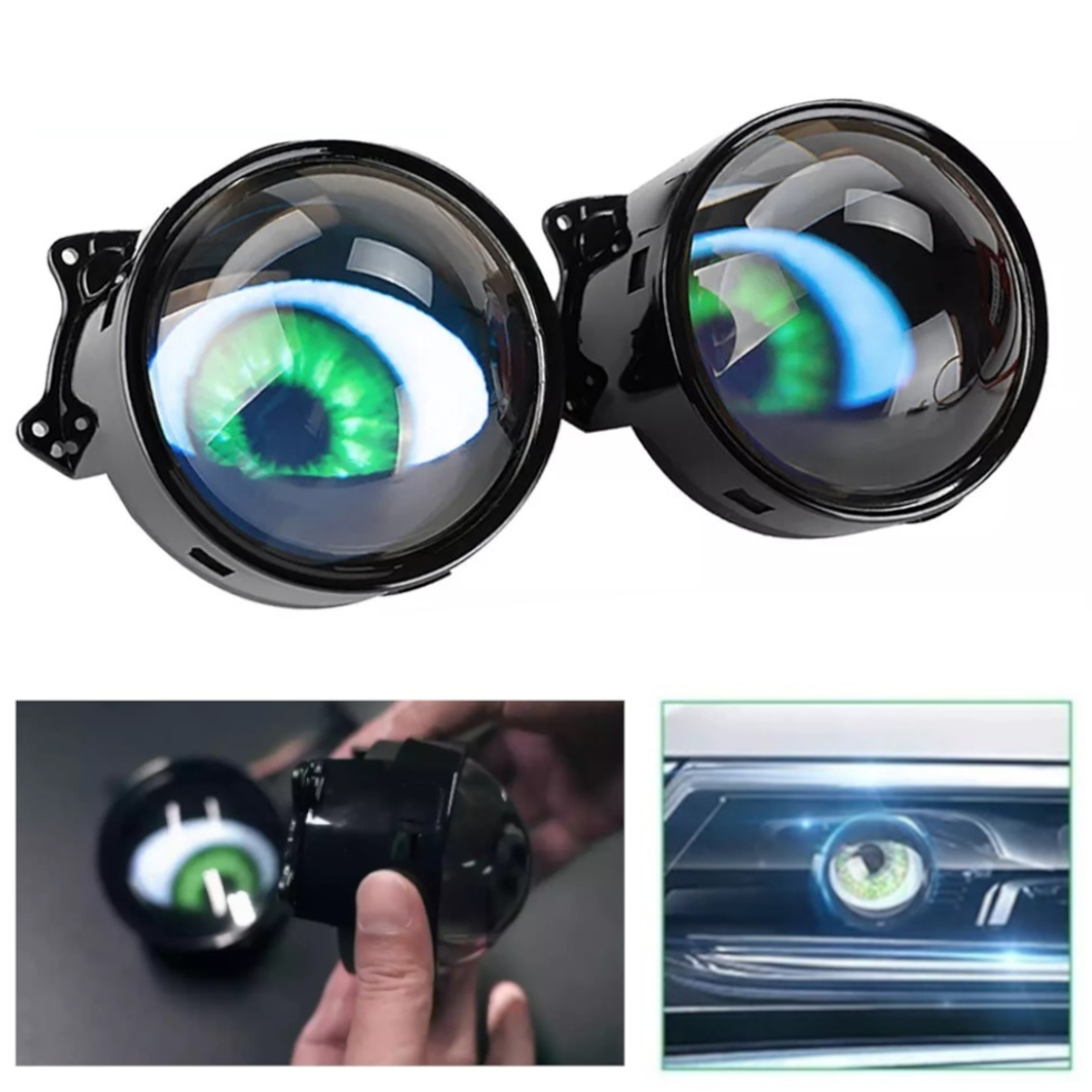 3D LED фарове халогени дяволски очи Devil Eyes с лупи 3 инча 8см 12V с мобилно приложение