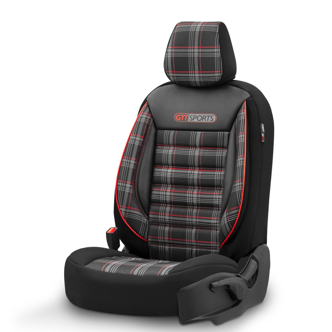 Комплект Луксозна Тапицерия OTOM текстил с еко кожа GTI SPORTS Design – Черна с червен шев, за Предни и Задни Седалки
