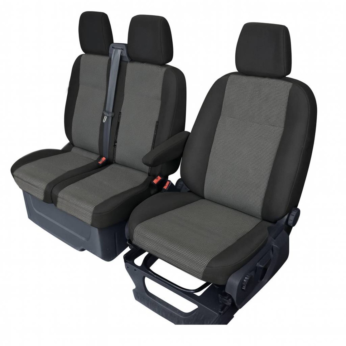2+1 Комплект Тапицерия за Ford Transit Custom 2013-2023 с отвор на двойната седалка - черно