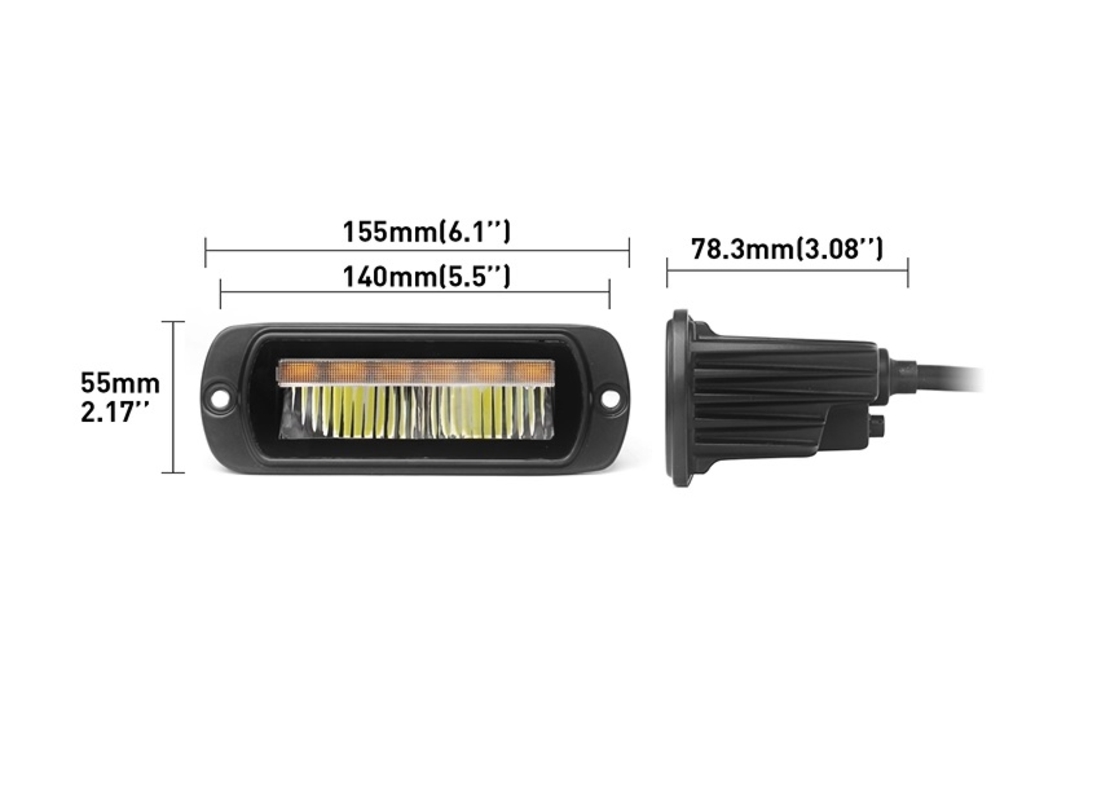 LED комбиниран халоген Flexzon / работна лампа с бял DRL и предупредителна светлина R65, за вграждане, 4 функции, IP65/67K, 12–24V