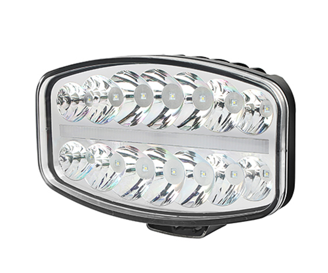 80W LED Лед Фар Халоген с DRL дневни светлини габарит бяло - оранжево неон ефект 24,5см x 13,9см, 4100lm, 12V - 24V, E-Mark Подходящ За DAF MAN Scania Volvo и др.