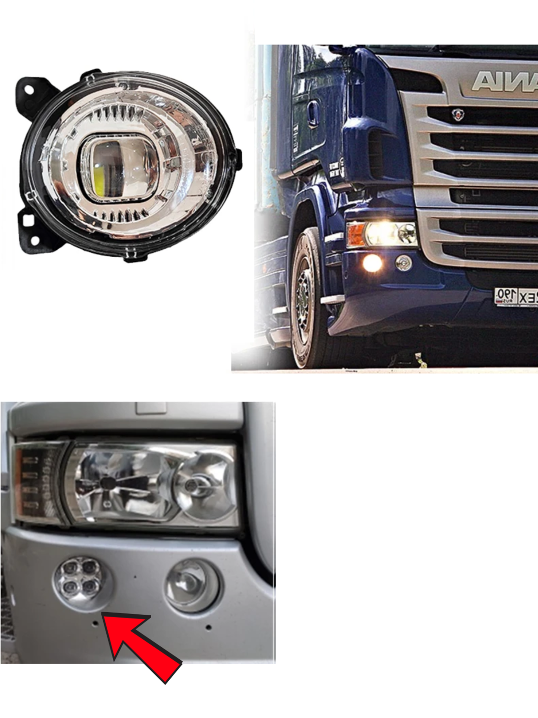 Десен външен долен LED халоген – допълнителни дълги светлини за SCANIA серия P, G, R, T 2004-2017 OEM: 1931614, 2127432, 2131055, 1446354