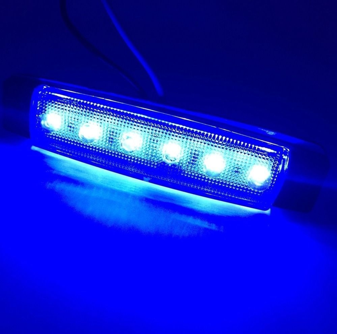 Светодиоден Маркер, габарит, токос, рибки, рибка, светлина със 6 LED ЛЕД за камион, бус, ван, ремарке, каравана, платформа, 24V син, сини