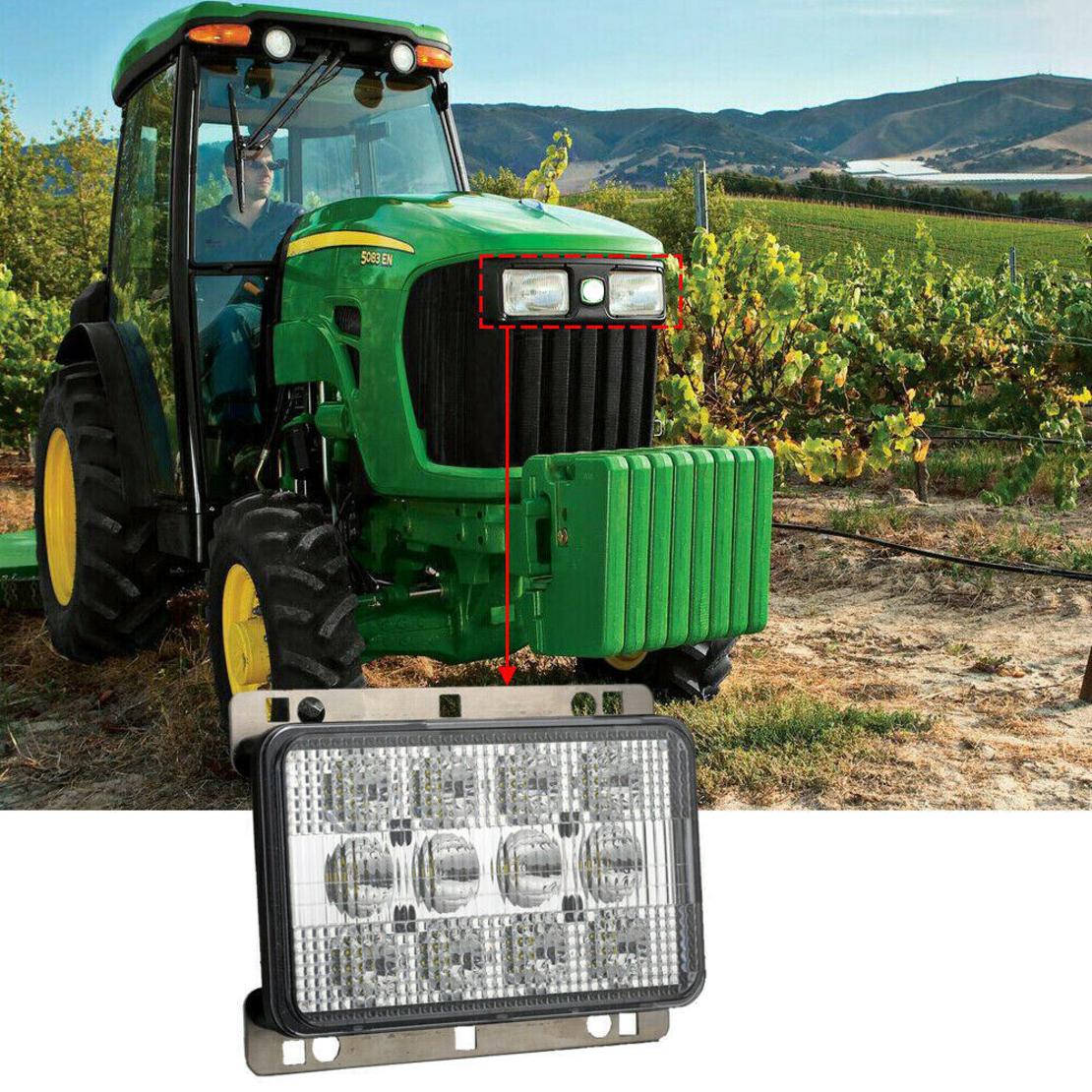 ЛЕД Диоден Халоген LED Фар - 5100lm 16.5cm 60W PRO - Късa/Дълга Светлина - John Deere със Задно Захващане