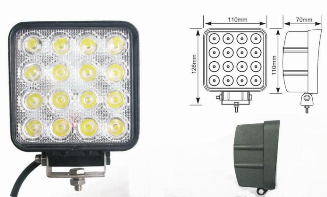Универсален 48W Лед LED Халоген Фар Работна Лампа 12V - 24V с Насочена Spot Светлина за автомобил офроуд бус ван камион