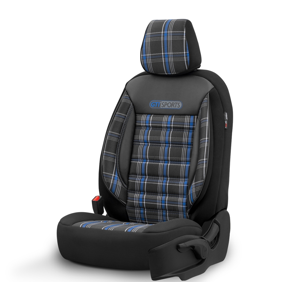 Комплект Луксозна Тапицерия OTOM текстил с еко кожа GTI SPORTS Design – Черна със син шев, за Предни и Задни Седалки