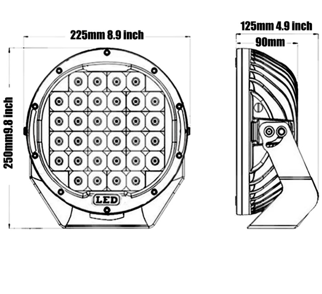 96W LED ЛЕД ДИОДЕН СУПЕР МОЩЕН ВОДОУСТОЙЧИВ ХАЛОГЕН ФАР ПРОЖЕКТОР ЛАМПА 9 225 MM 12-24V