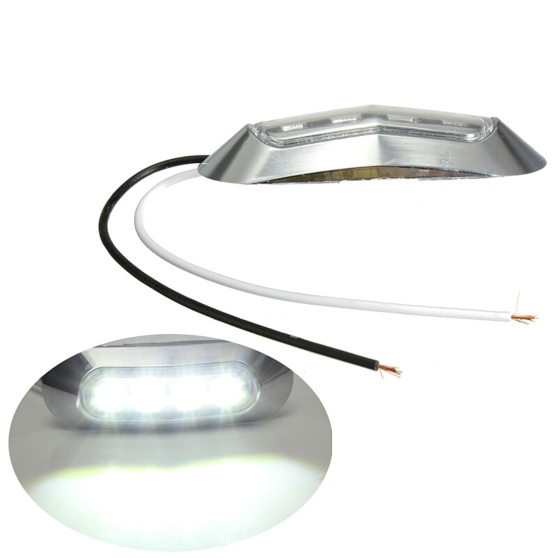 Бял LED Габарит, Маркер, 4 диода, Хромирана рамка - 24V