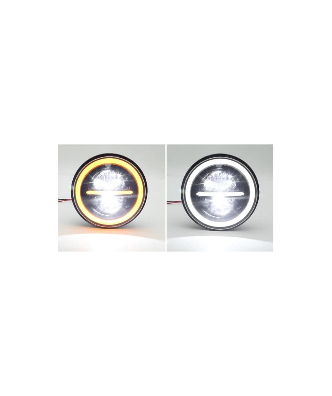 Универсален 7 инча 18см ЛЕД LED фар лампа халоген 12V-24V къси/дълги с DRL дневни светлини мигач бяло-жълто 7500lm за АТВ джип мотоциклет камион трактор и др.