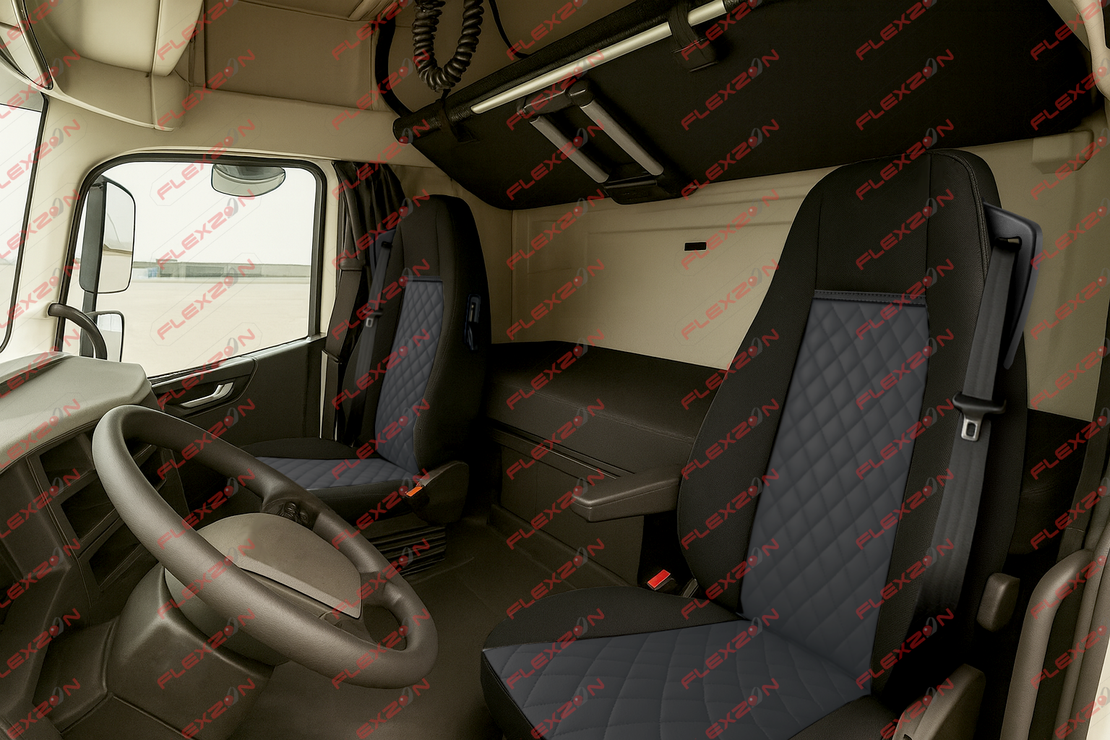 Комплект 1+1 тапицерия от еко кожа за VOLVO FH EURO 6 2016-2020 - черно