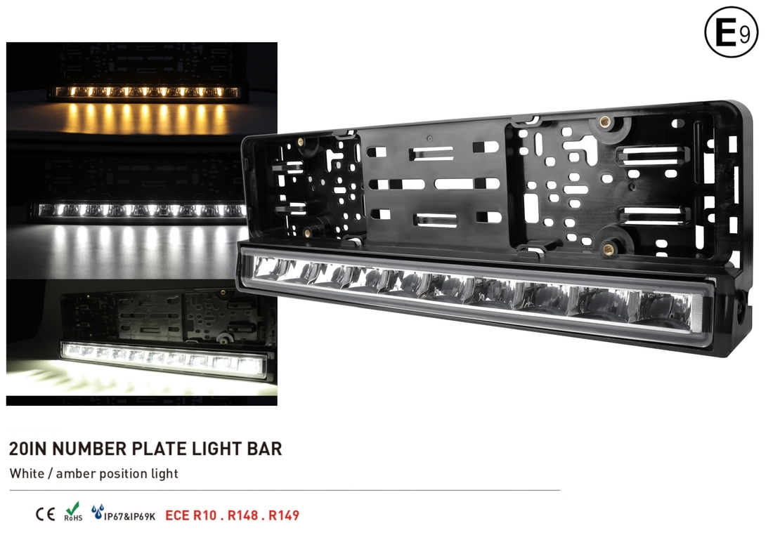 Рамка за Номер с Вграден LED Бар 20 51cm 12v 24v Бяла и Оранжева Дневна DRL Габаритна Светлина