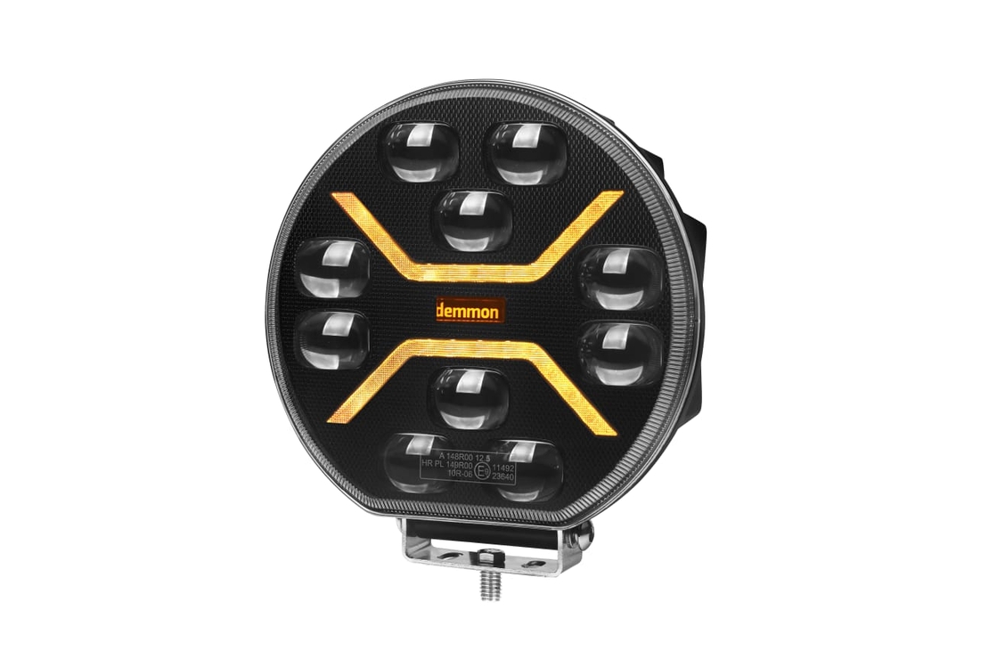 Диоден Халоген Фар с Бял Оранжев Габарит LED + DRL 70W Ø 220 мм 9 12V 24V Е-Mark Е9 за джип камион трактор багер земеделски машини и др.