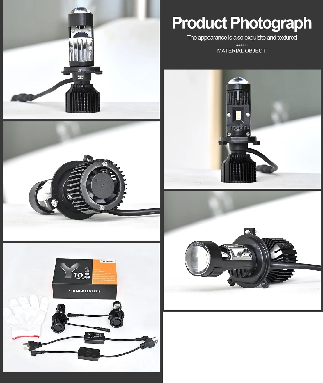 Комплект от 2 броя LED крушки с лупа, Y10 H4, 200%, 60W 6400LM, 6000K, 360° Canbus без грешки – 12V