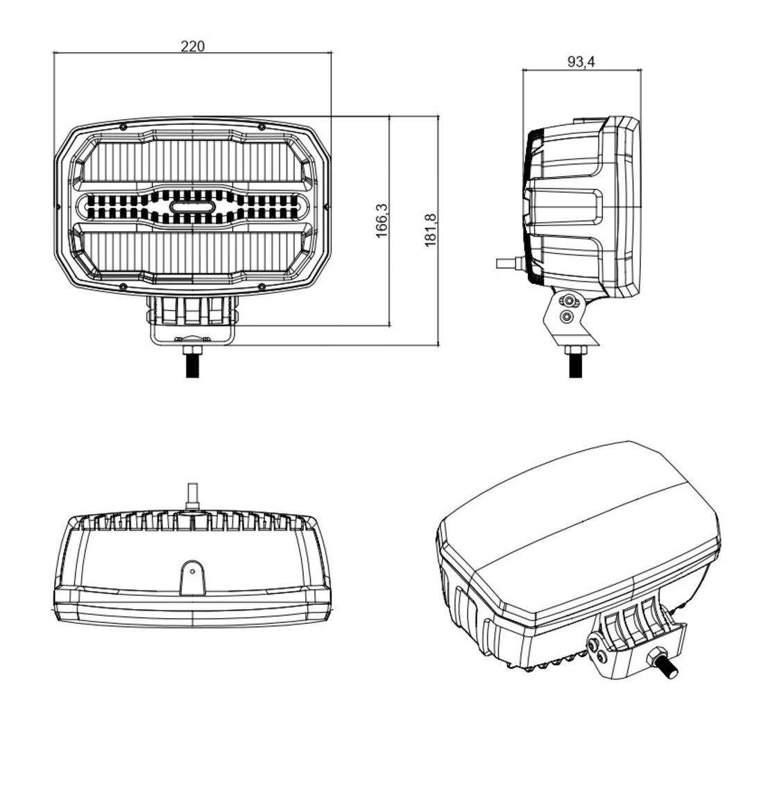 LED комбиниран халоген Flexzon 12–24V, 175W, 11000 lm, оранжев/бял DRL и аварийна блиц светлина с 4 режима, E-mark, IP67/69K