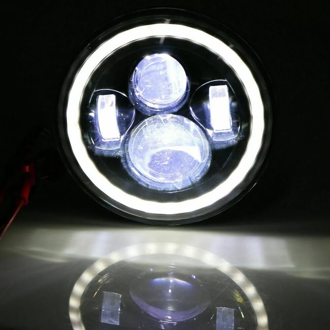 Комплект от 2бр. универсален 7 инча 18см ЛЕД LED фар лампа халоген 12V-24V къси/дълги с DRL дневни светлини мигач бяло-жълто 6500lm за АТВ джип мотоциклет камион трактор и др.