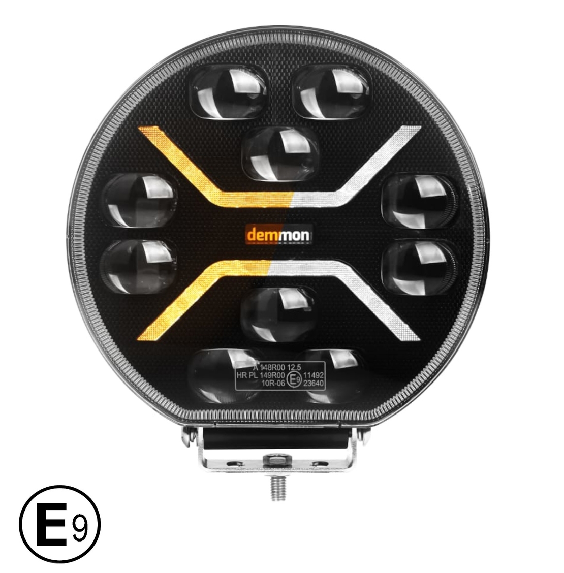 Диоден Халоген Фар с Бял Оранжев Габарит LED + DRL 70W Ø 220 мм 9 12V 24V Е-Mark Е9 за джип камион трактор багер земеделски машини и др.