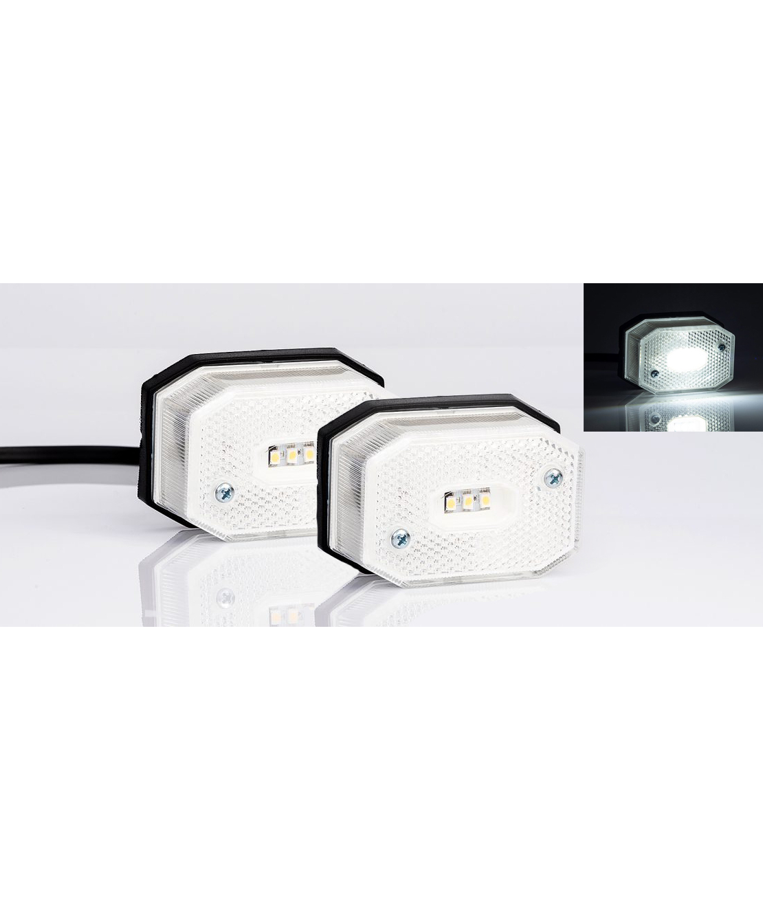 2 Броя LED Лед Габарит с Рефлектор, Бяла Светлина, Маркер, Токос, 12V - 24V, E-Mark E9, За Каравана, Кемпер и др.