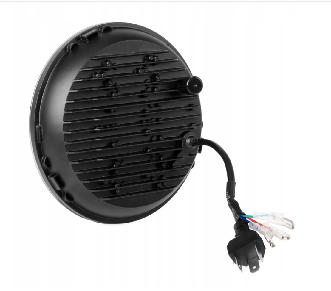 Комплект от 2бр. универсален 7 инча 18см ЛЕД LED фар халоген 12V-24V къси/дълги с DRL дневни светлини мигач бяло-жълто и череп с RGB подсветка с 6 различни цвята за АТВ джип мотоциклет камион трактор и др.