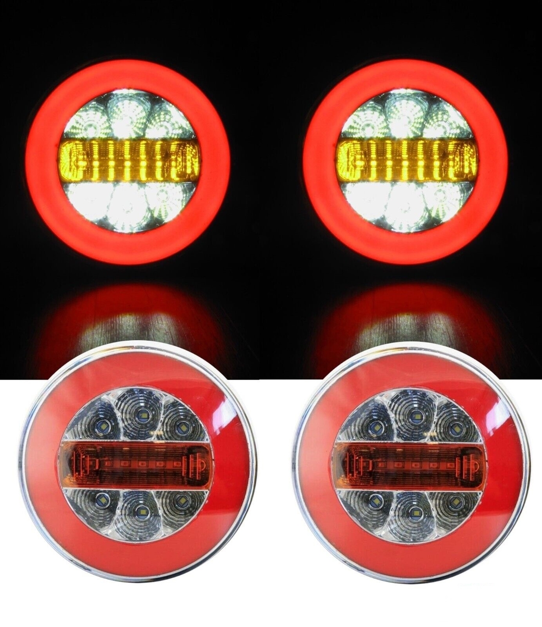 Комплект от 2 броя Кръгли LED светодиодни стопове задна светлина с неон ефект тип хамбургер 12V Ø14 см