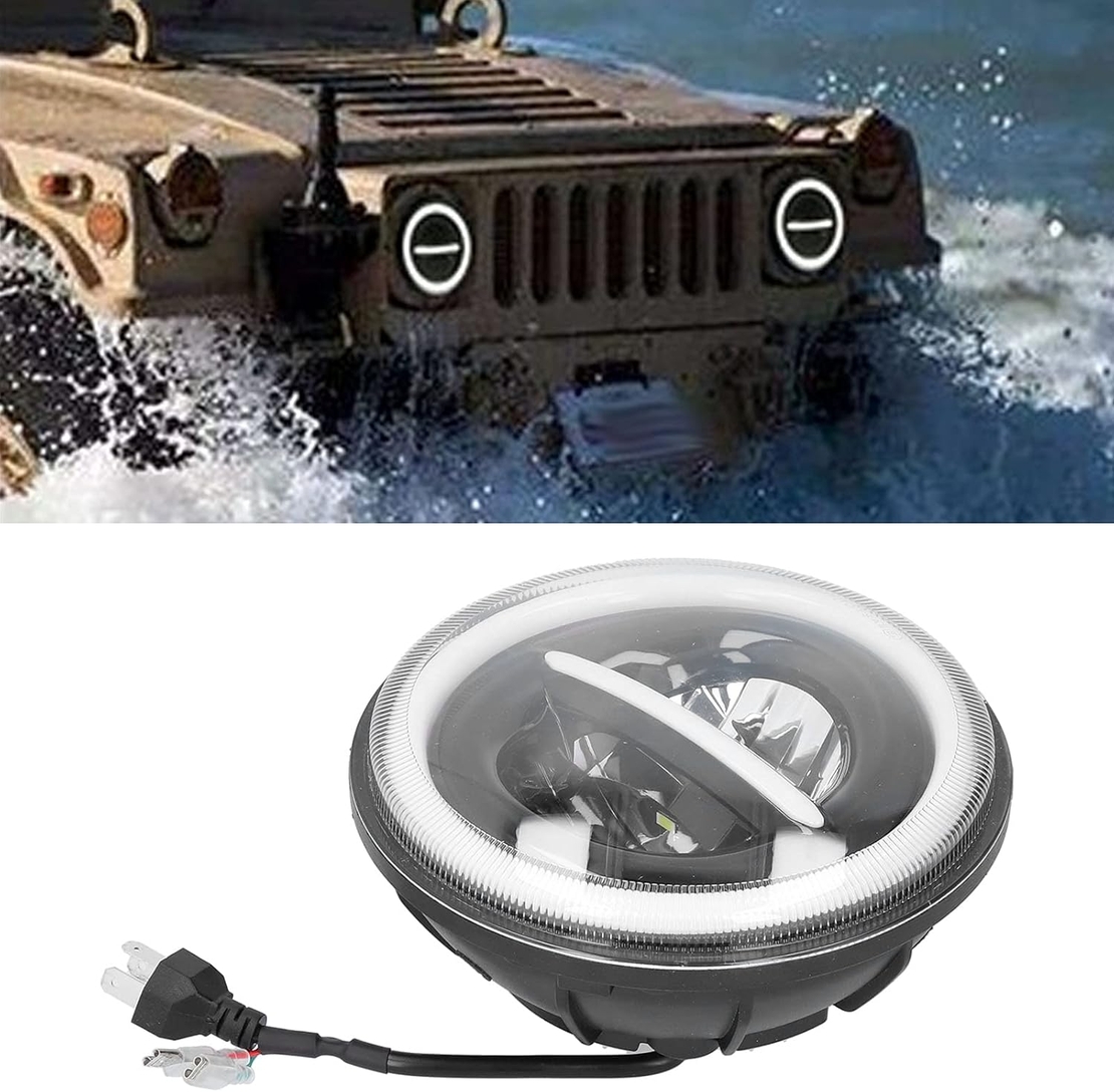 Универсален 7 инча 18см ЛЕД LED фар лампа халоген 12V-24V къси/дълги с DRL дневни светлини мигач бяло-жълто 7500lm за АТВ джип мотоциклет камион трактор и др.