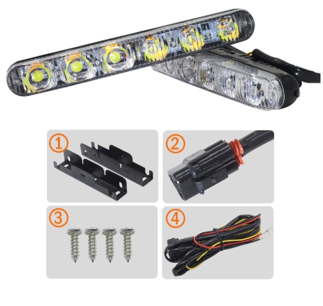 Комплект Предни Мощни 9 Led Лед Диодни Дневни Светлини С Мигач - Функция Динамичен Бягащ Мигач - 12V 36W