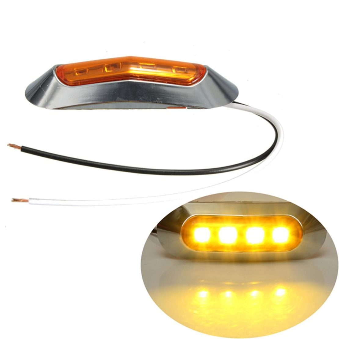 Оранжев/Жълт LED Габарит, Маркер, 4 диода, Хромирана рамка - 24V