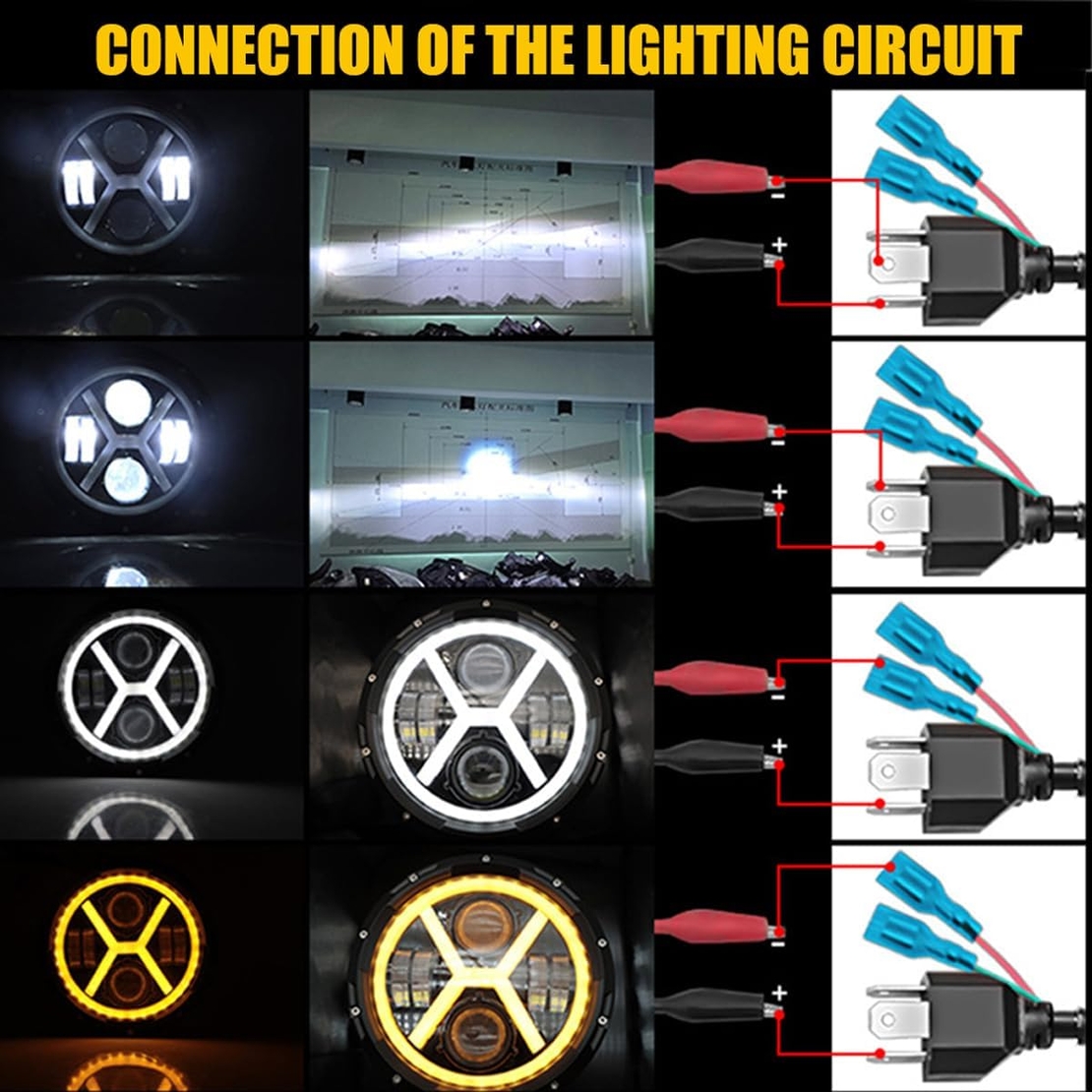 Комплект от 2бр. универсален 7 инча 18см ЛЕД LED фар лампа халоген 12V-24V къси/дълги с DRL дневни светлини мигач бяло-жълто 8000lm за АТВ джип мотоциклет камион трактор и др.