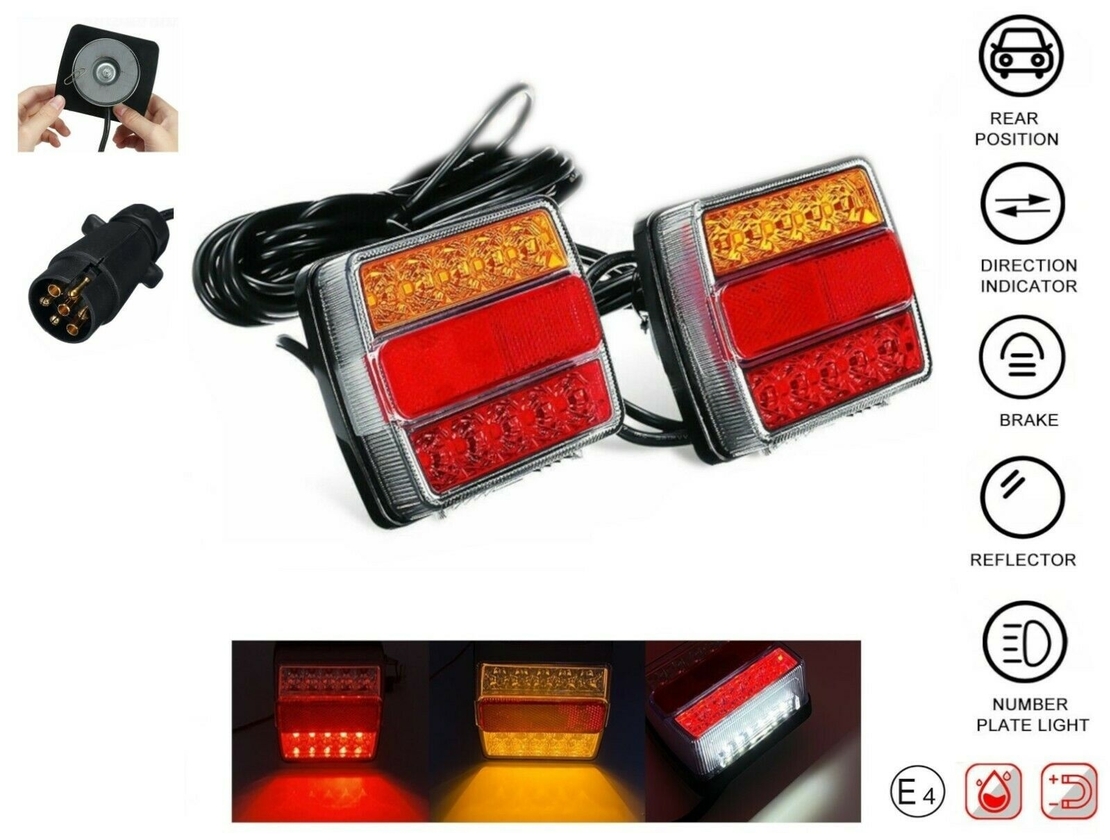Комплект LED Лед Диодни Стопове 12V с Магнит и Окабеляване, 5 Функции, за Ремаркета, Колесари, Платформи, МПС