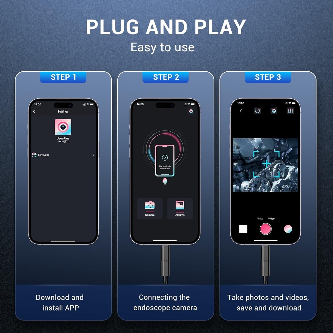 Ендоскоп камера за телефон лаптоп компютър IOS Iphone Android с 1.5м кабел