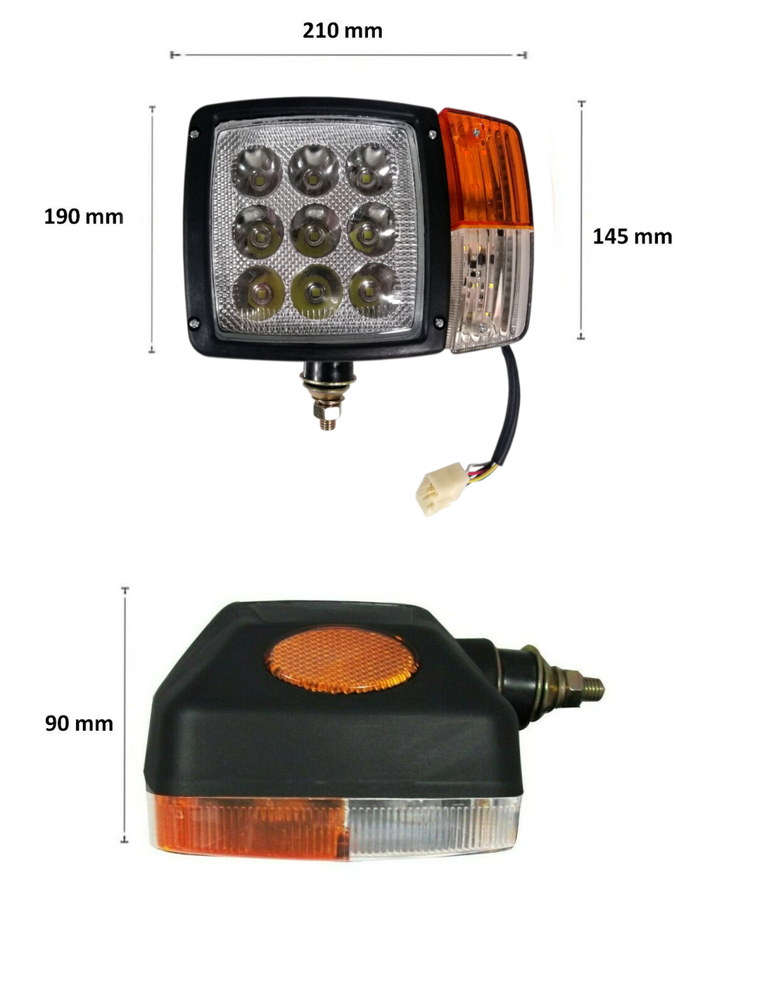 Комплект LED Фарове с Мигач, Габарит, Подходящ за Трактор, Комбайн, Багер, Снегорин и др - 9 диода 27W 12-24V 2200-2700 lm
