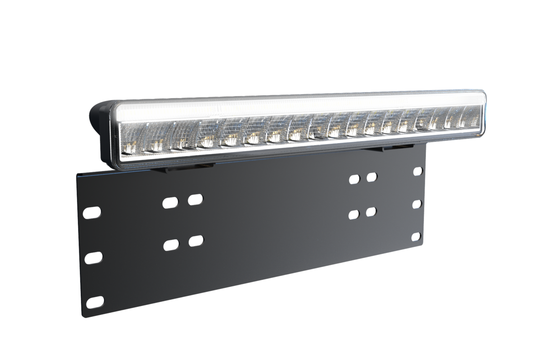 38см LED Лед Бар Със Стойка За Номер С Три Функции 55W, 4768lm, 12V - 24V E-Mark Подходящ За Автомобил, Бус, Камион, Селскостопански машини, Трактор, Комбайн, Агро Техника, Сеялка, Пръскачка, Джип, 4X4, Offroad, SUV