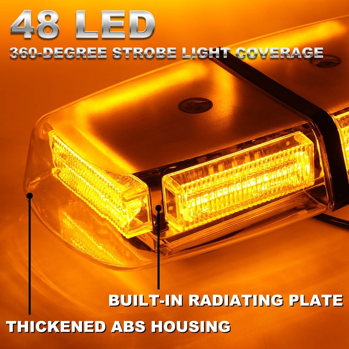 Оранжева 12V 24V Cob Лед Led Аварийна Сигнална Лампа Маяк Буркан с Магнит 48 Диода Оранжево Стъкло