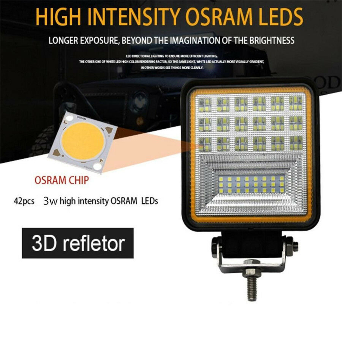 126W LED Диоден Фар Работна Бяла Жълта Светлина Габарит Мъгла Лампа 12V 24V 3030 Лумена