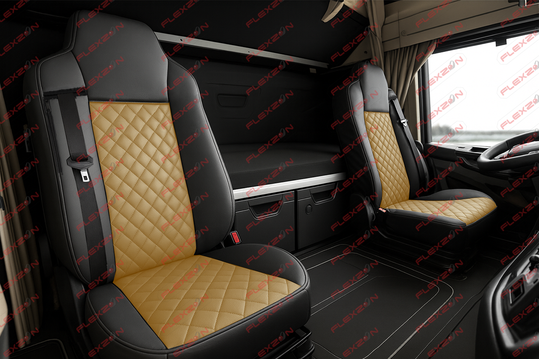 Комплект 1+1 тапицерия от еко кожа за MAN TGX 2015-2020 - бежово-черно